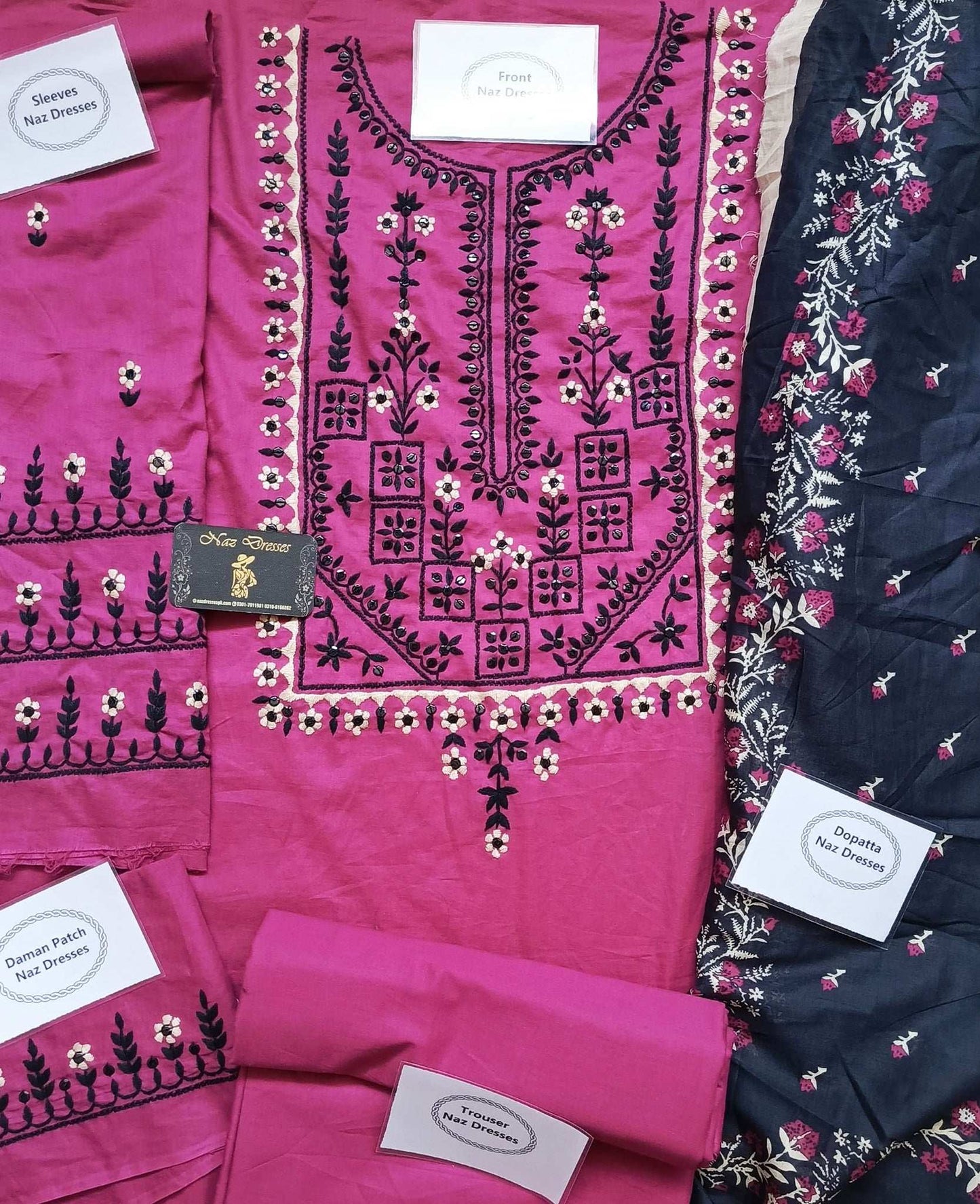 Manaz Pure Plain Lawn 3 Piece Hand Embroidery