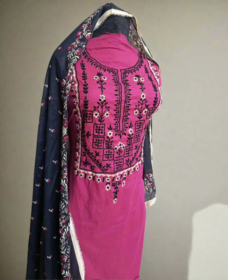 Manaz Pure Plain Lawn 3 Piece Hand Embroidery