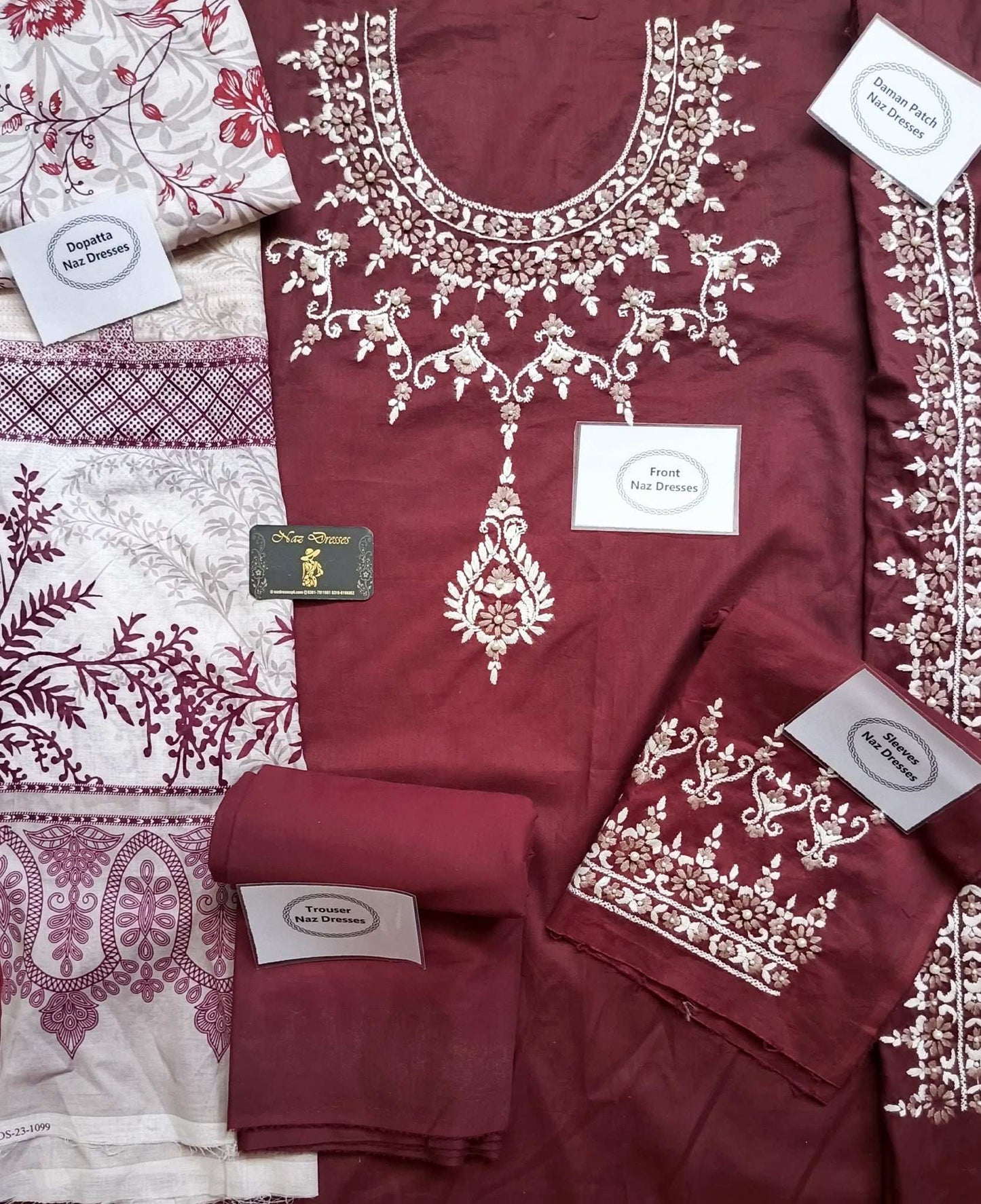 Manaz Pure Plain Lawn 3 Piece Hand Embroidery