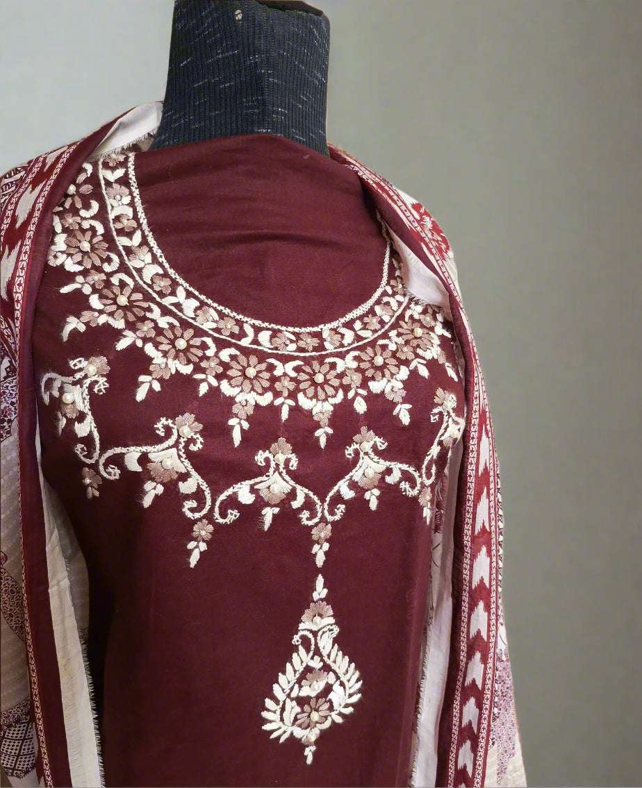 Manaz Pure Plain Lawn 3 Piece Hand Embroidery