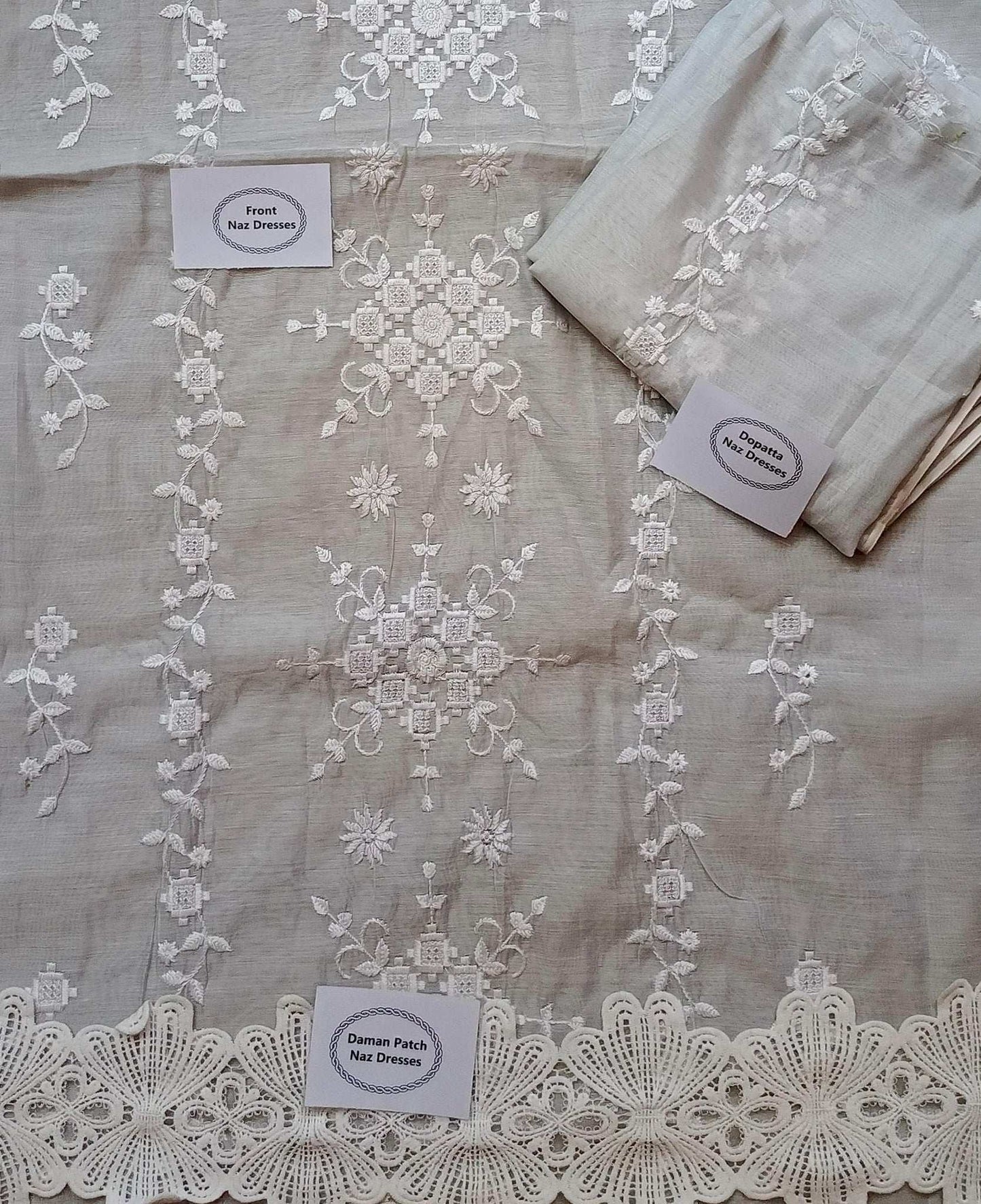 Manaz Paper cotton 2 Piece Beautiful Hand Embroidery with delicate Laces