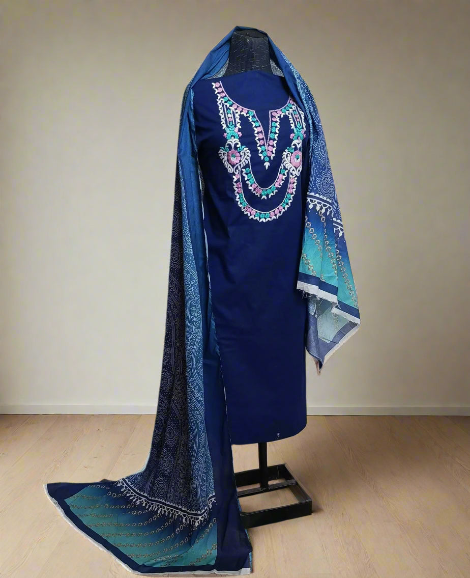 Manaz Pure Lawn 3 Piece Hand Embroidery