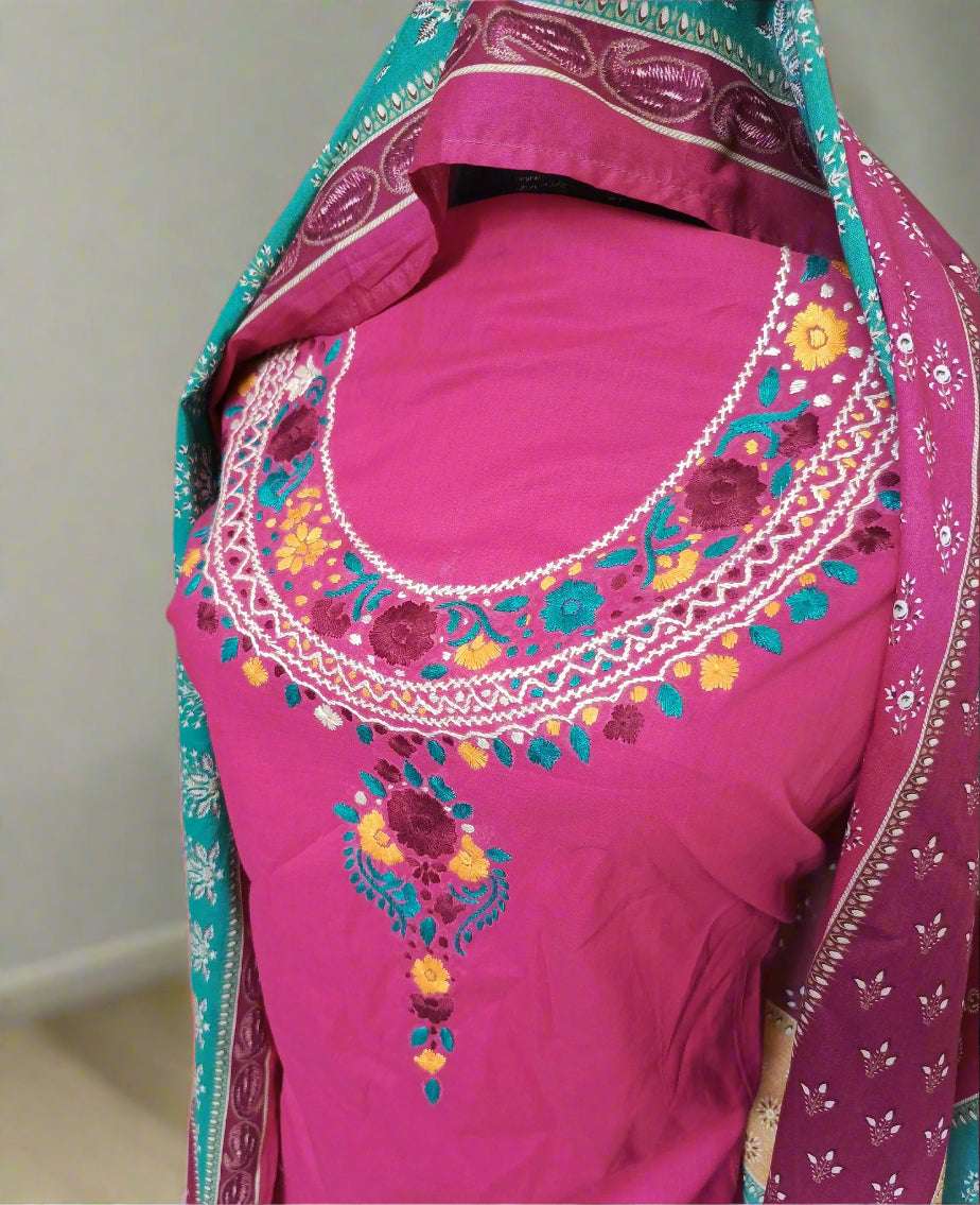 Manaz Pure Plain Lawn 3 Piece Hand Embroidery