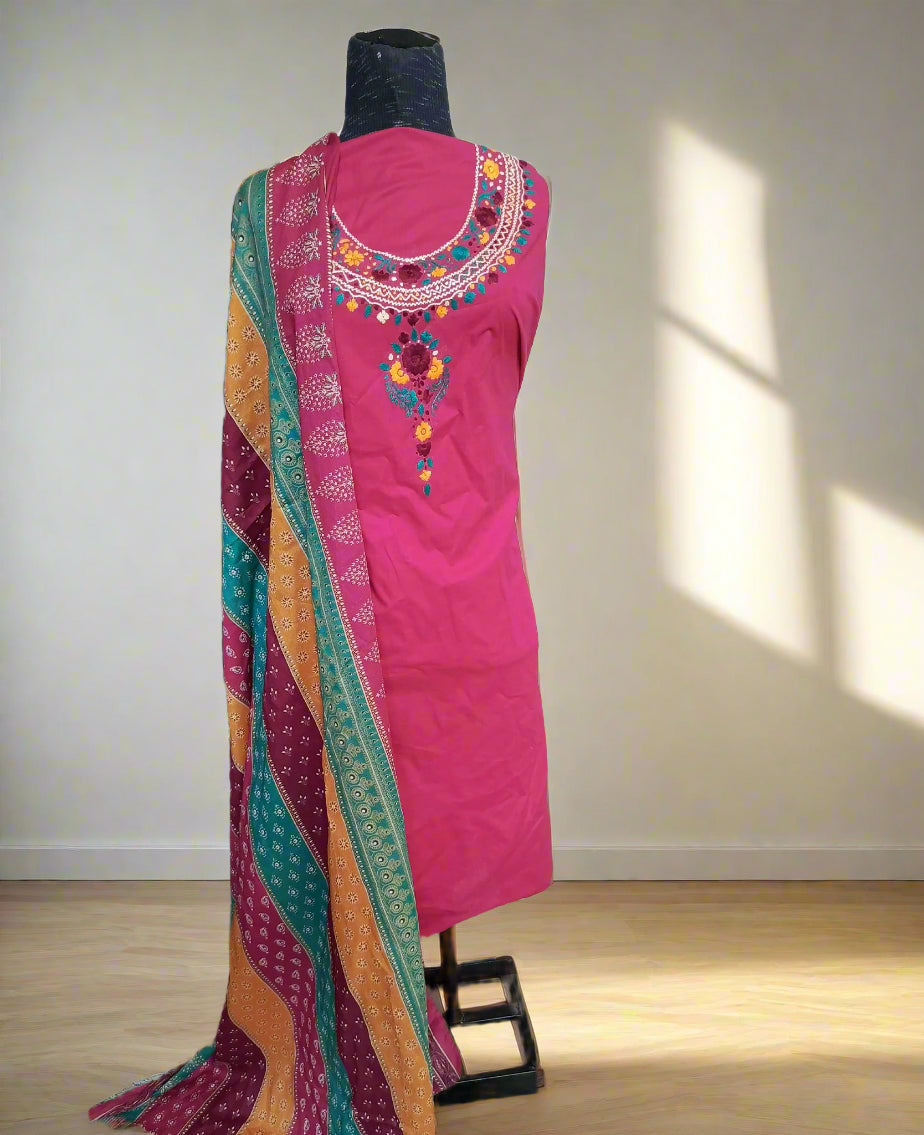 Manaz Pure Plain Lawn 3 Piece Hand Embroidery