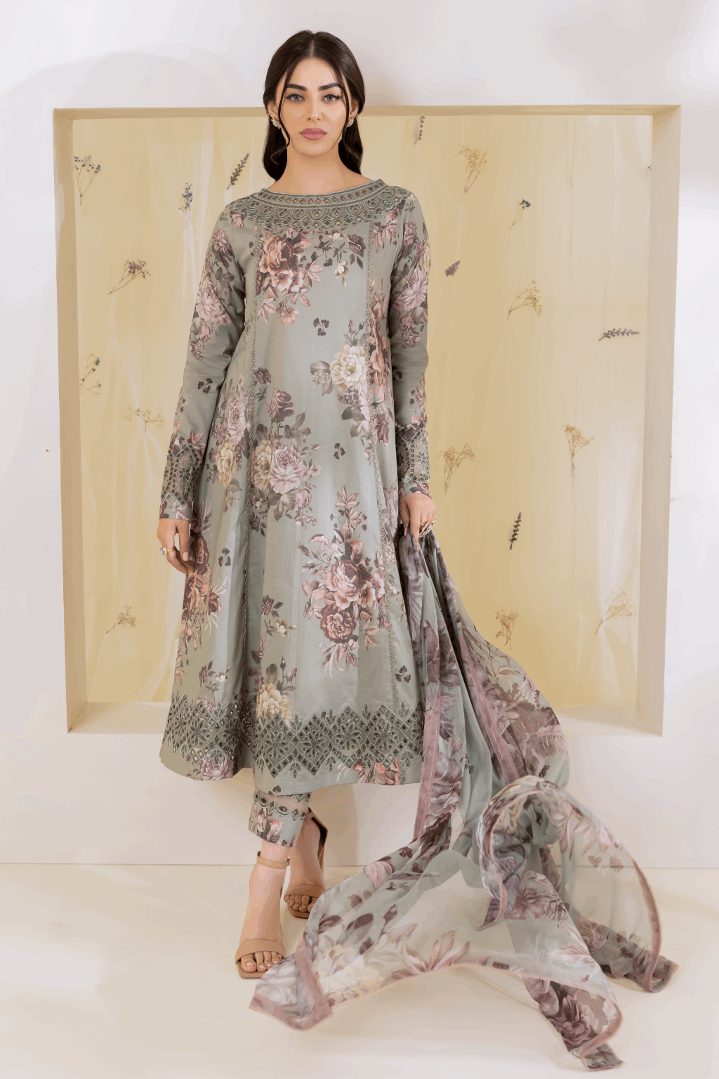 Iznik Pista Green Printed Lawn 3 Piece
