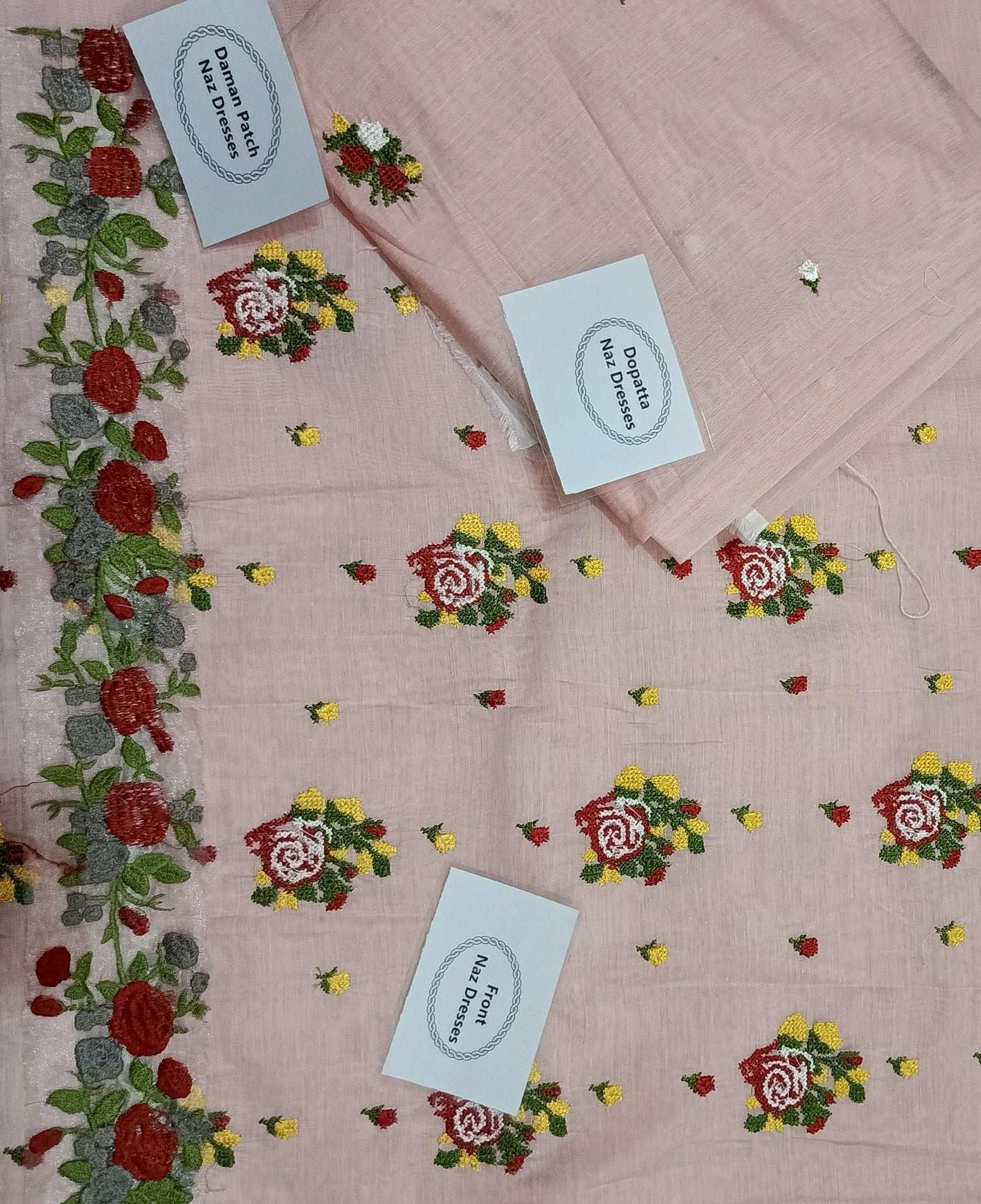 Manaz Paper cotton Peach 2 Piece Beautiful Cross stich Embroidery