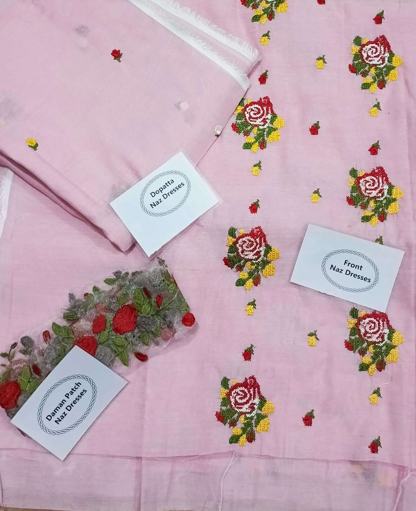 Manaz Paper cotton Baby Pink 2 Piece Beautiful Cross stich Embroidery