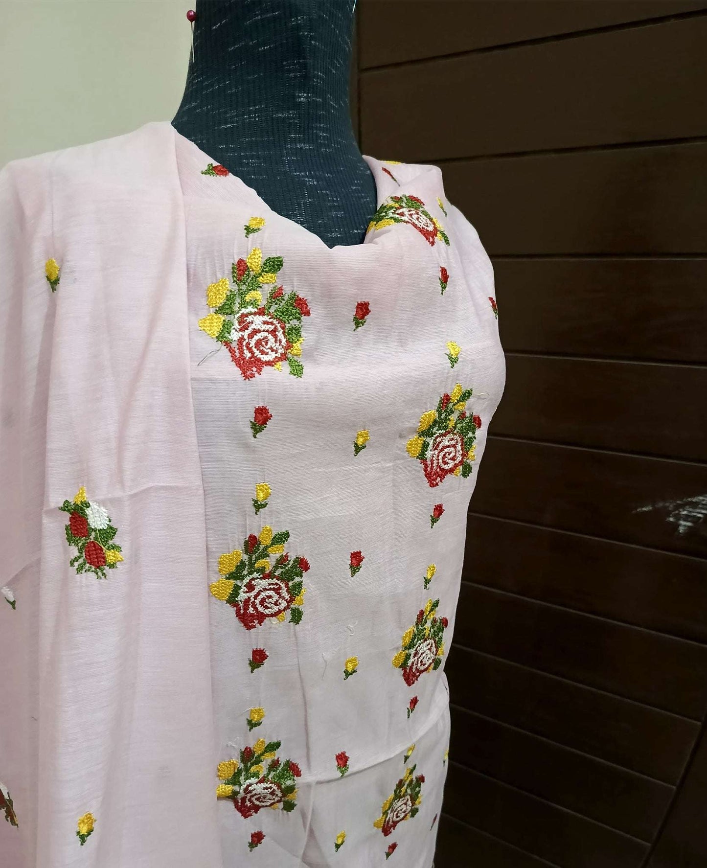 Manaz Paper cotton Baby Pink 2 Piece Beautiful Cross stich Embroidery