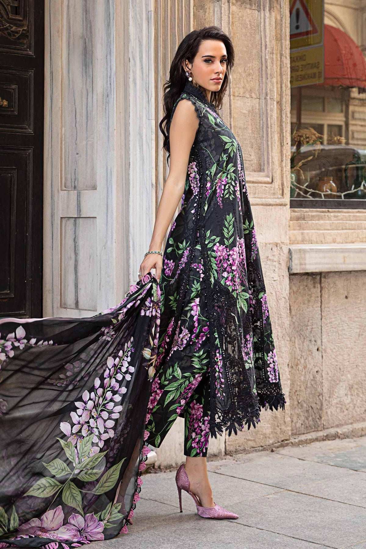 Maria B Black Purple Chikankari Lawn 3 Piece