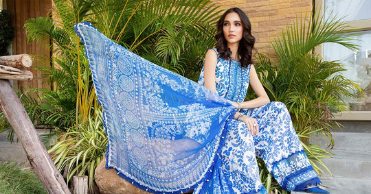 Maria B Blue Embroidered Lawn 3 Piece