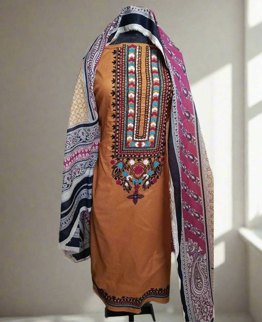 Manaz Pure Lawn 3 Piece Hand Embroidery