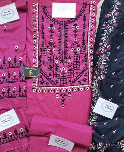 Manaz Pure Plain Lawn 3 Piece Hand Embroidery
