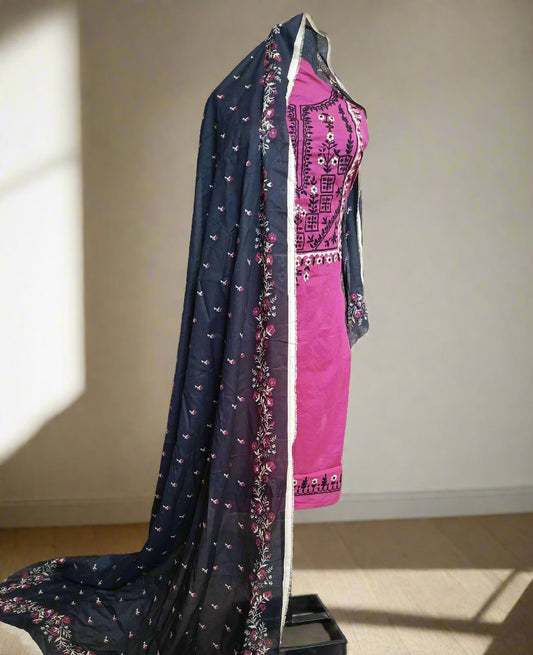 Manaz Pure Plain Lawn 3 Piece Hand Embroidery