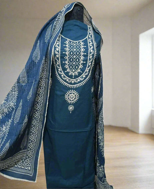 Manaz Pure Plain Lawn 3 Piece Hand Embroidery