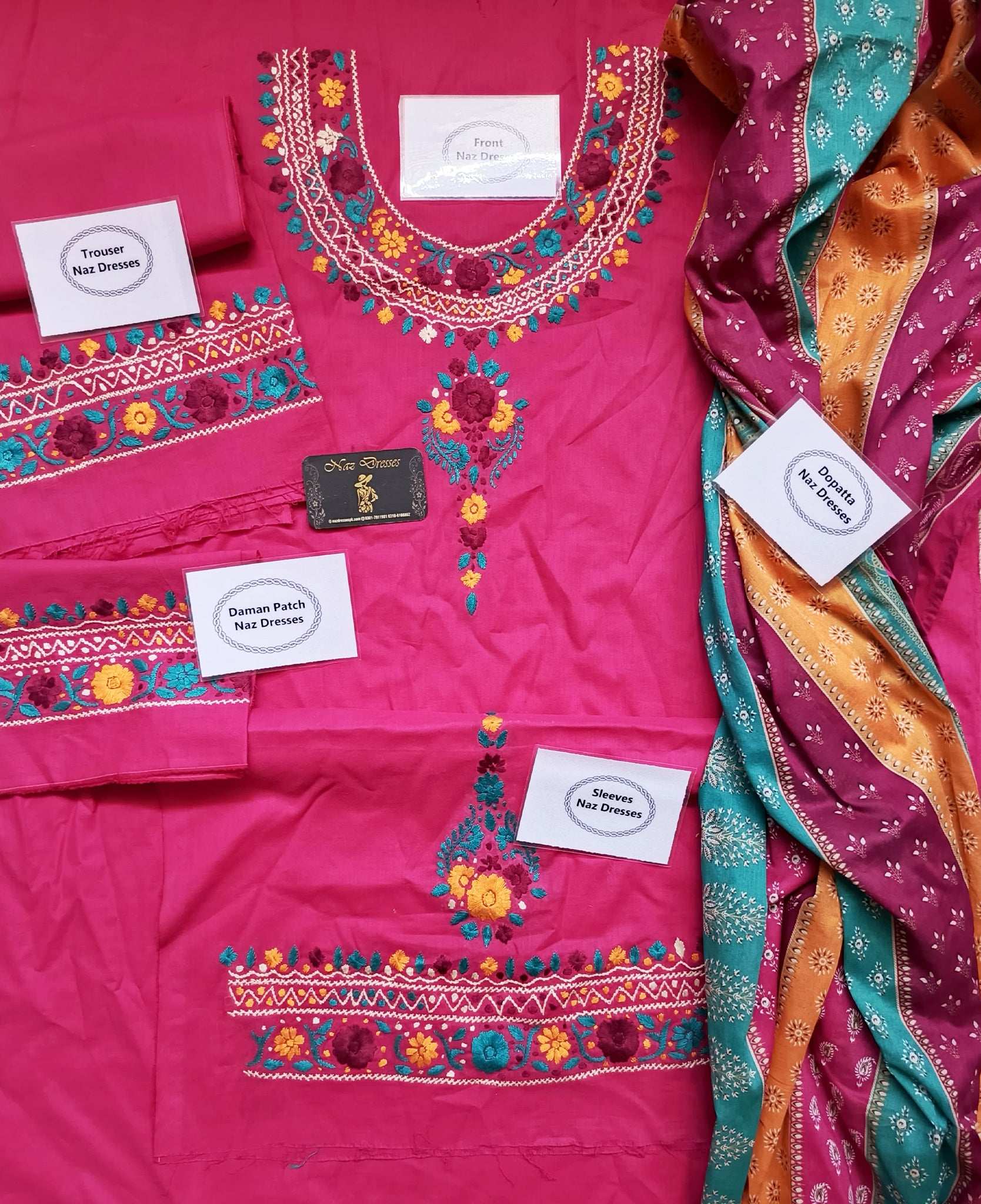 Manaz Pure Plain Lawn 3 Piece Hand Embroidery