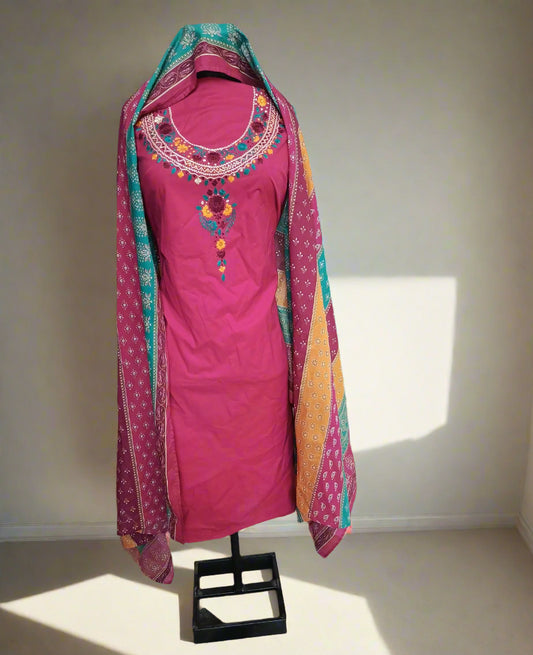 Manaz Pure Plain Lawn 3 Piece Hand Embroidery