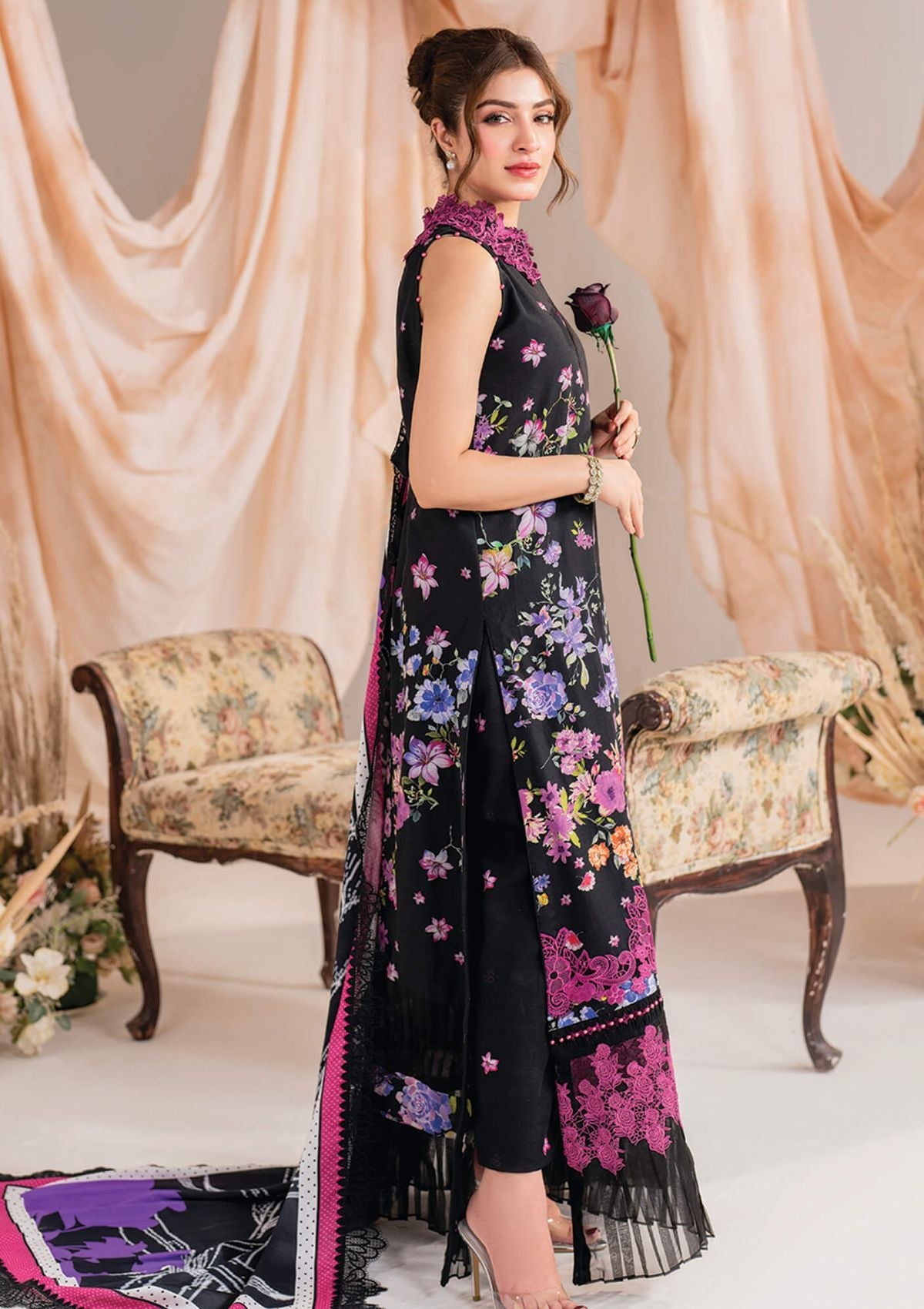 Asifa Nabeel Black Luxury Embroidered Lawn 3 Piece NazDresses