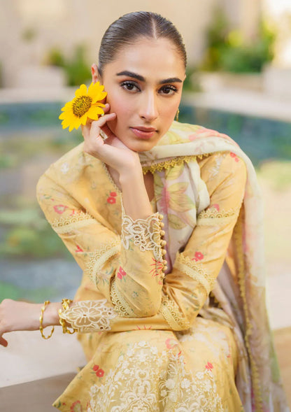 Iznik Yellow Pure Lawn Luxury Embroidered 3 Piece NazDresses