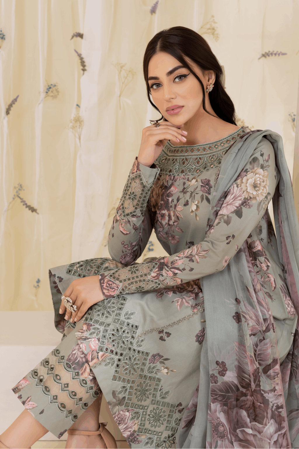 Iznik Pista Green Printed Lawn 3 Piece