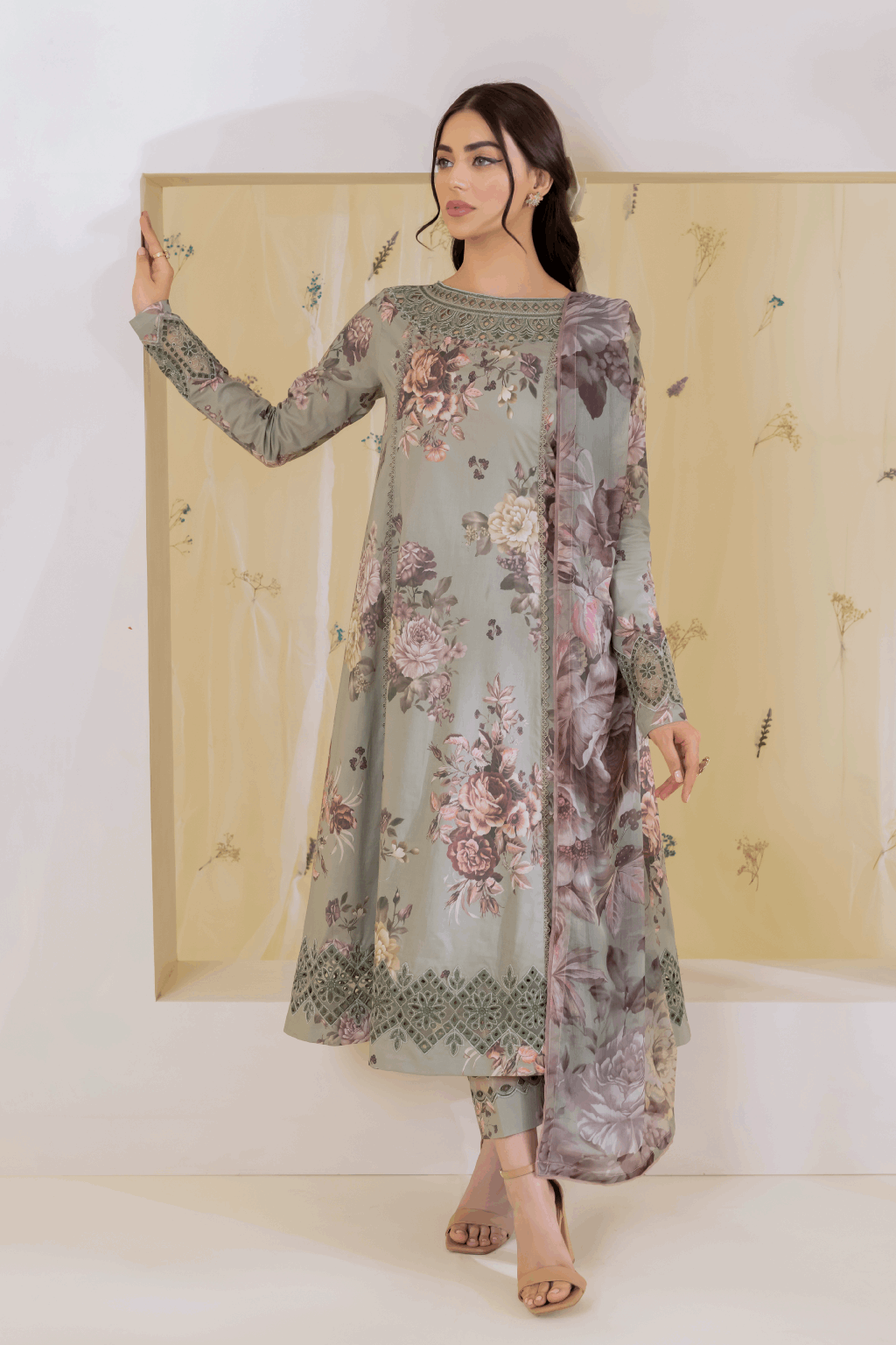 Iznik Pista Green Printed Lawn 3 Piece
