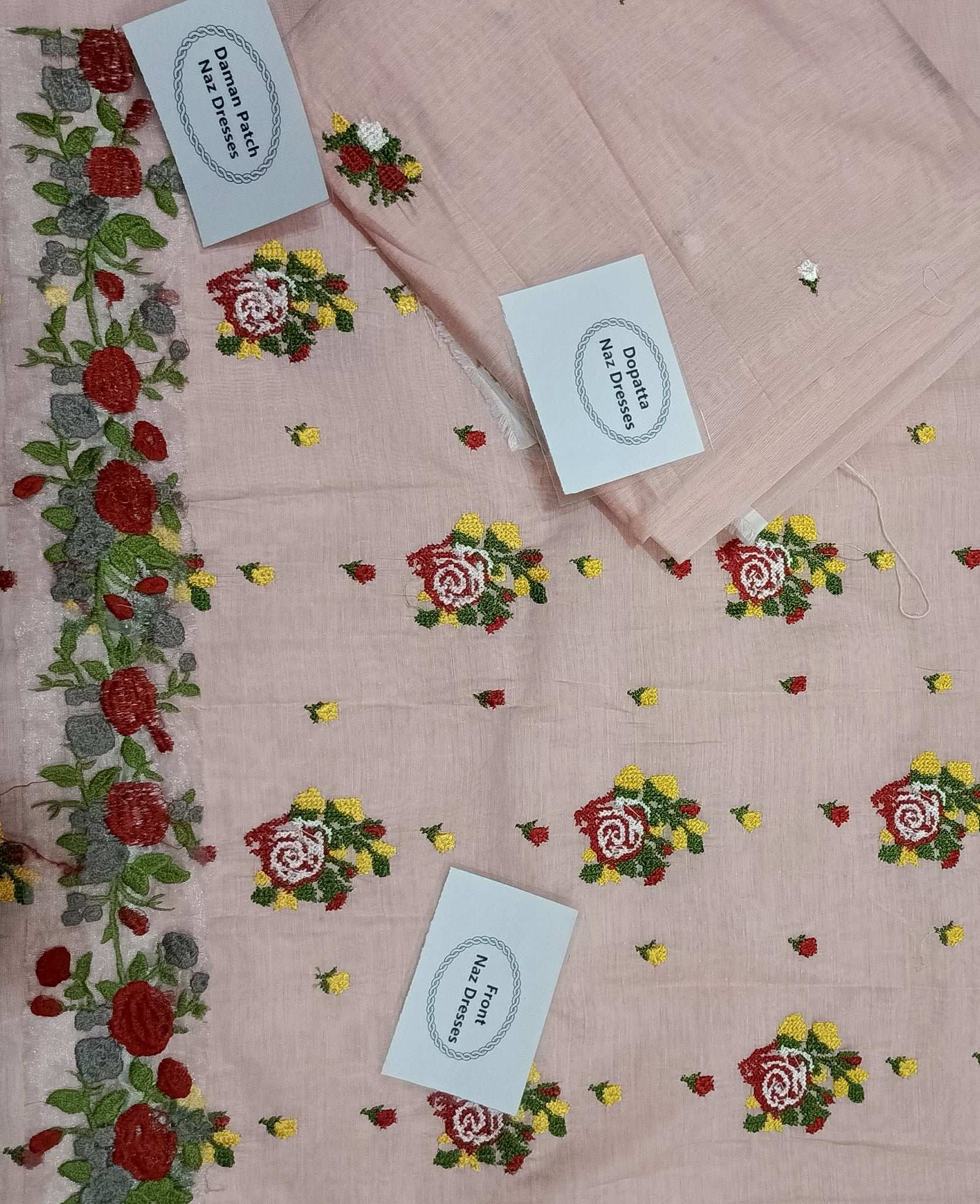Manaz Paper cotton Peach 2 Piece Beautiful Cross stich Embroidery