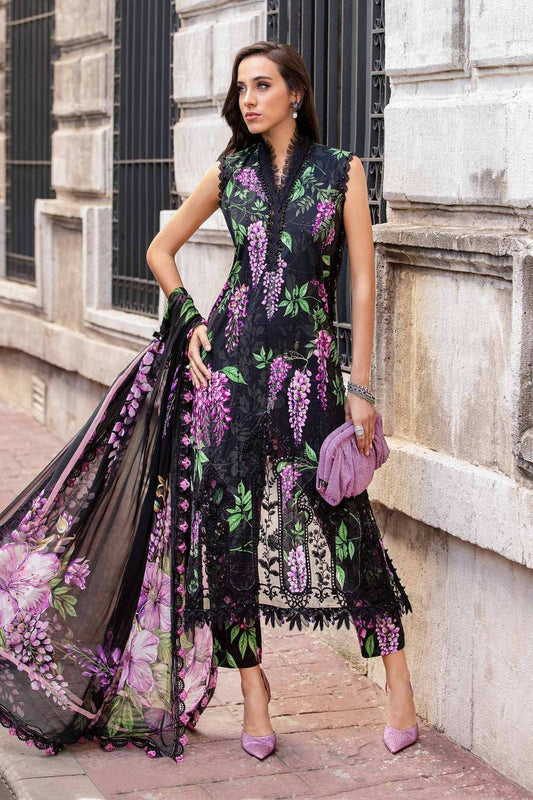 Maria B Black Purple Chikankari Lawn 3 Piece