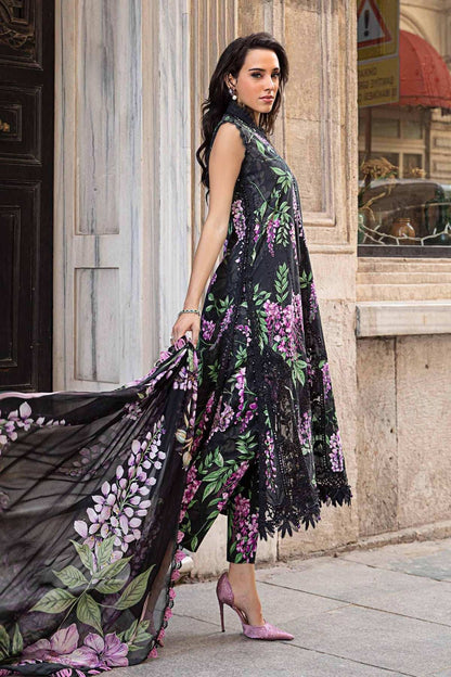 Maria B Black Purple Chikankari Lawn 3 Piece