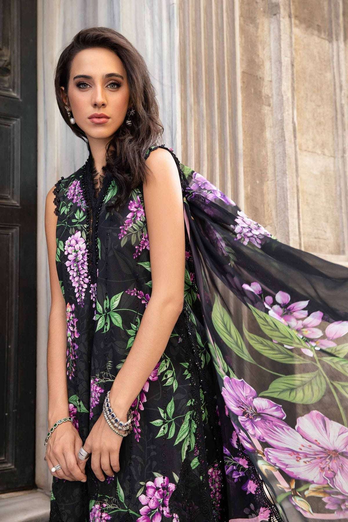 Maria B Black Purple Chikankari Lawn 3 Piece