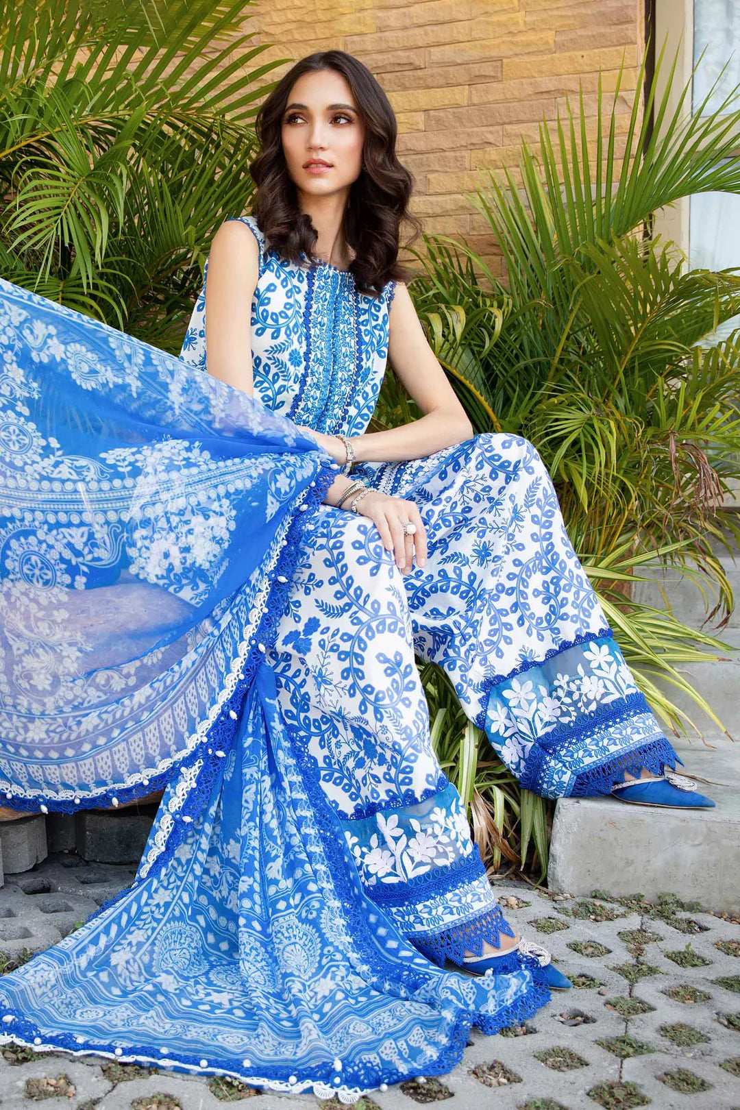 Maria B Blue Embroidered Lawn 3 Piece
