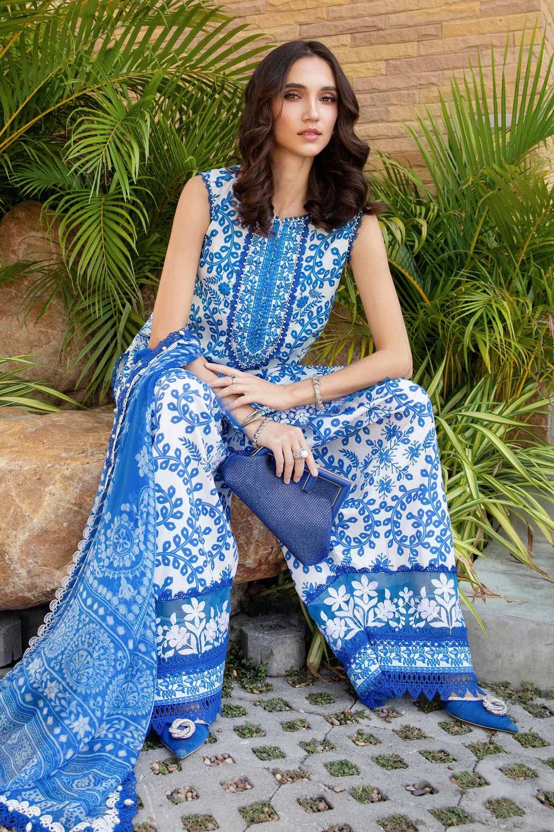Maria B Blue Embroidered Lawn 3 Piece
