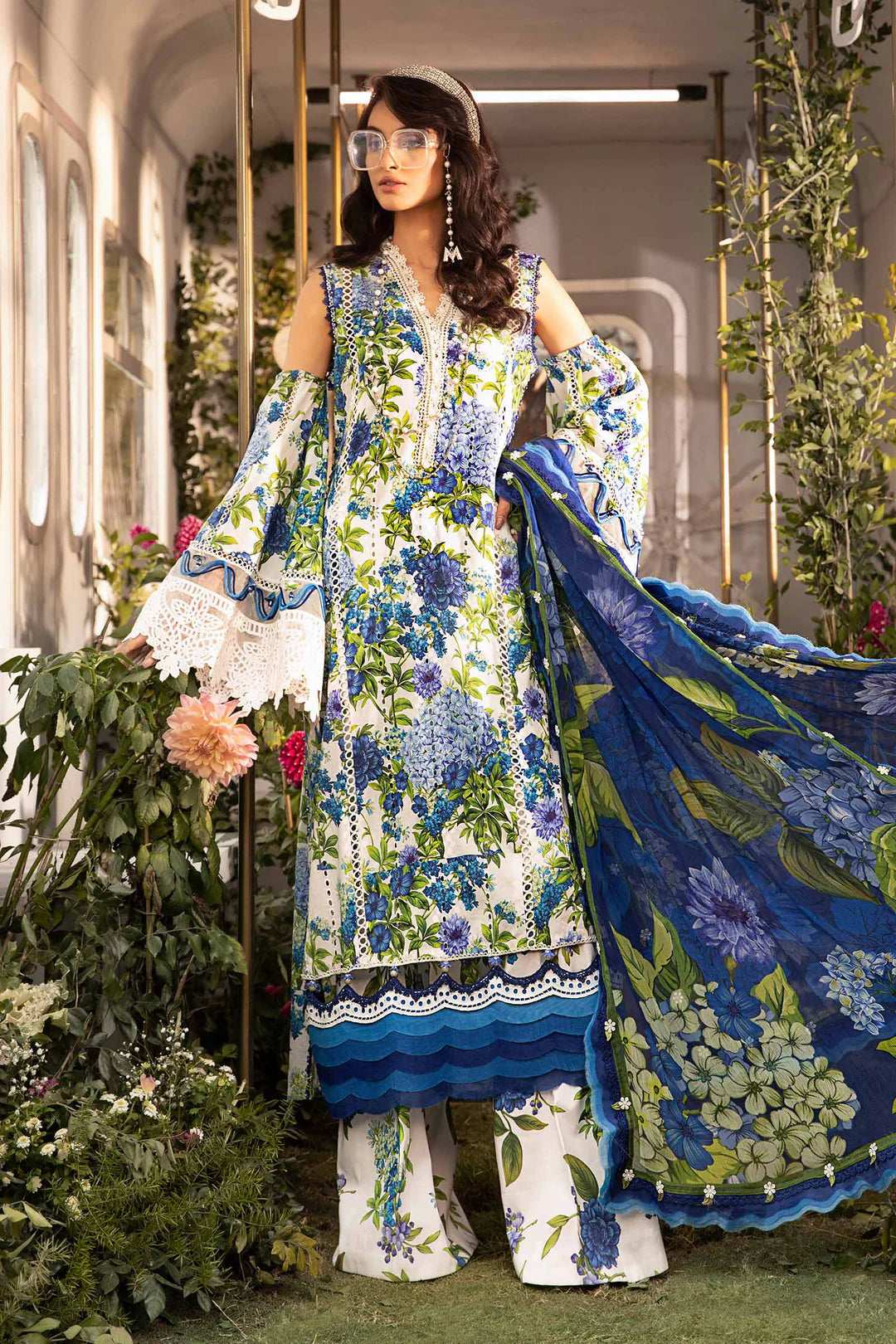Maria B Blue Embroidered Pure Lawn 3 piece