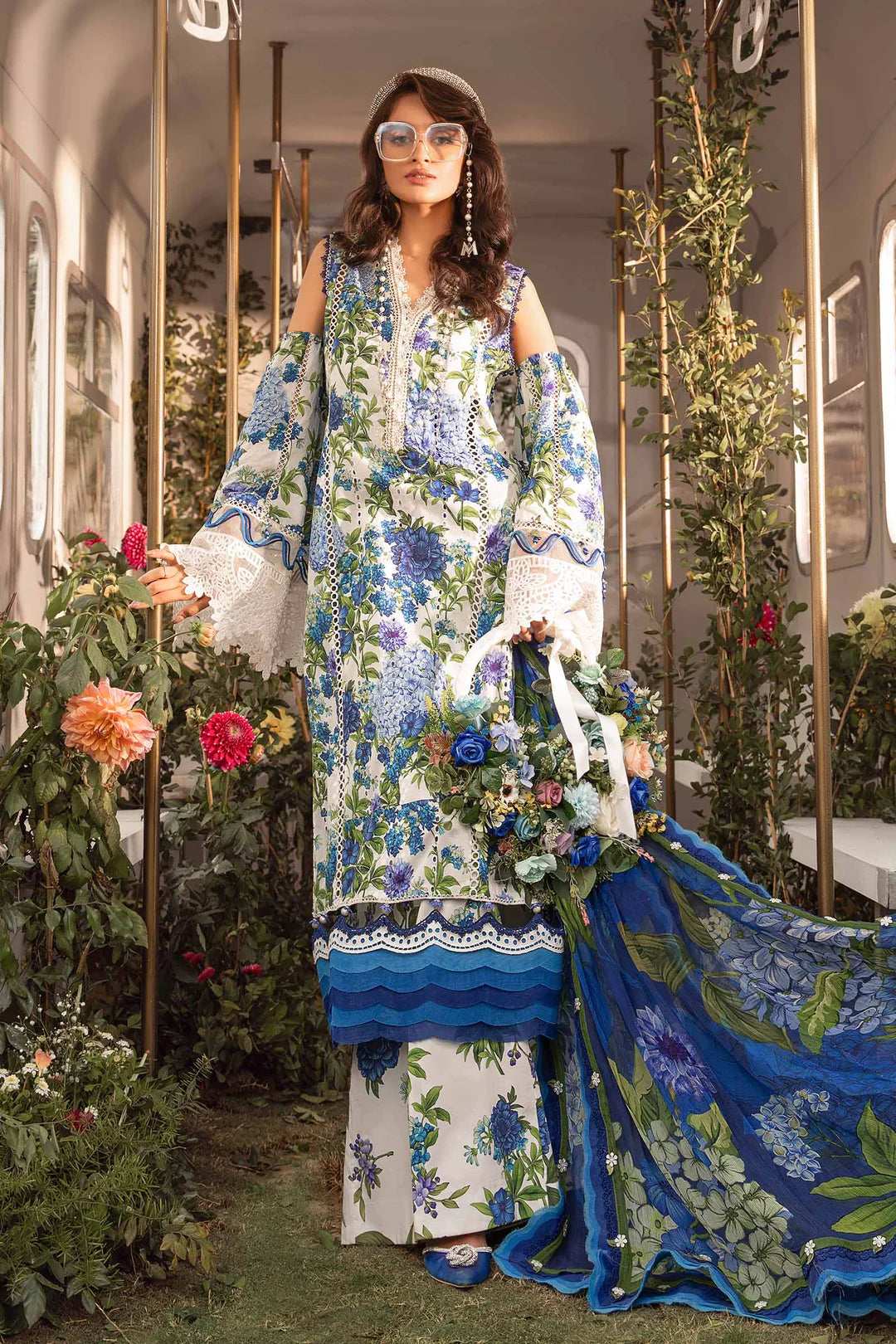 Maria B Blue Embroidered Pure Lawn 3 piece