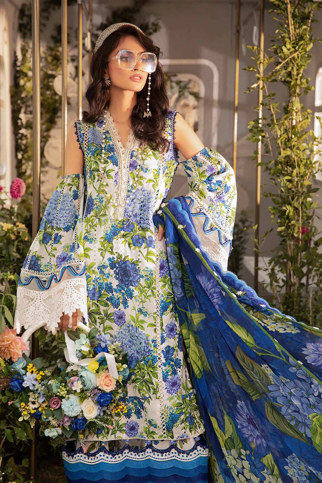 Maria B Blue Embroidered Pure Lawn 3 piece