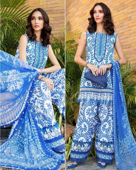 Maria B Blue Embroidered Lawn 3 Piece