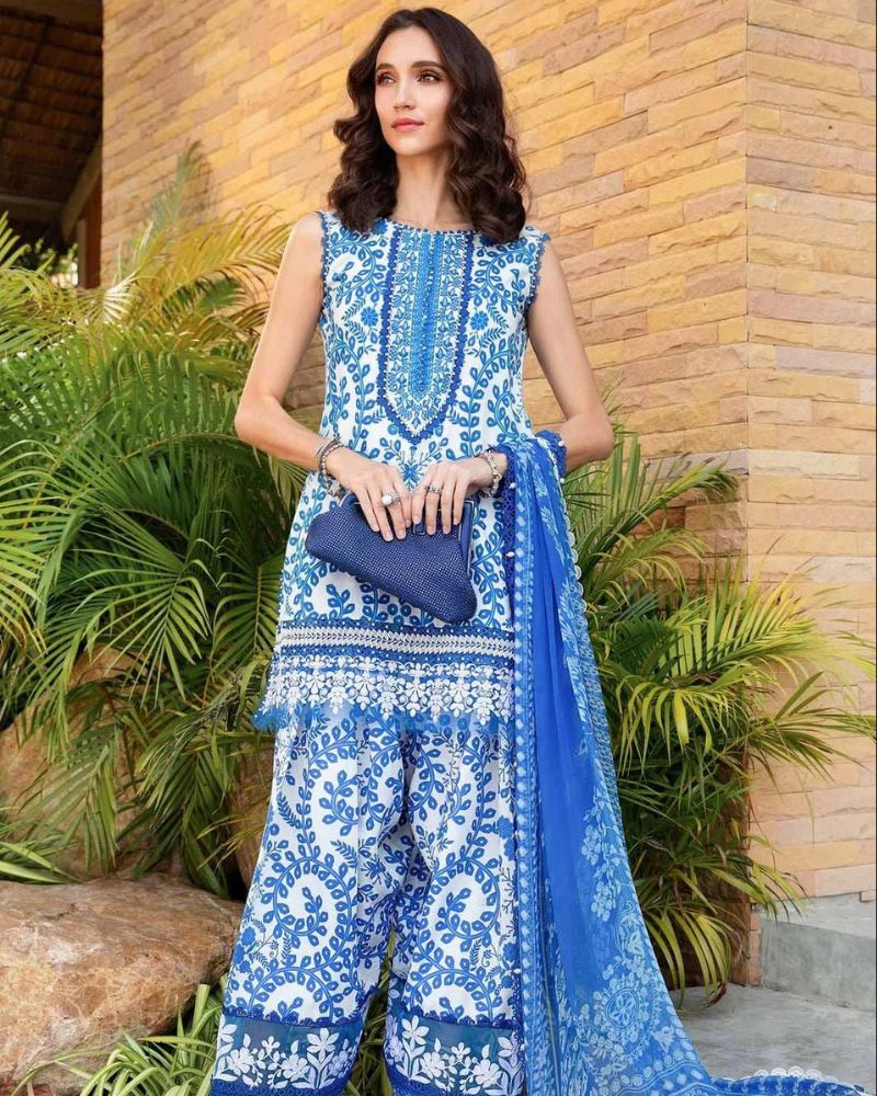 Maria B Blue Embroidered Lawn 3 Piece