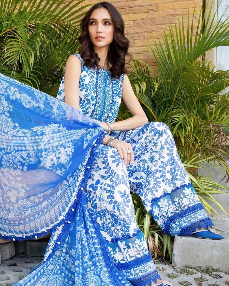 Maria B Blue Embroidered Lawn 3 Piece