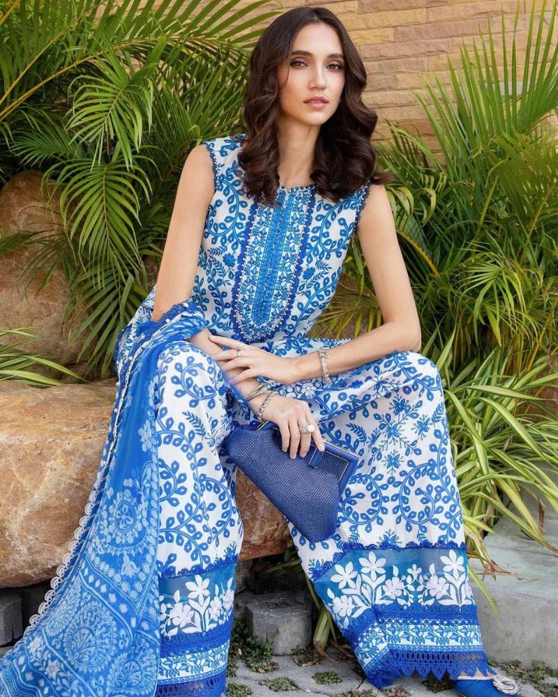 Maria B Blue Embroidered Lawn 3 Piece
