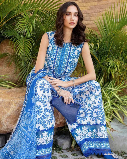 Maria B Blue Embroidered Lawn 3 Piece
