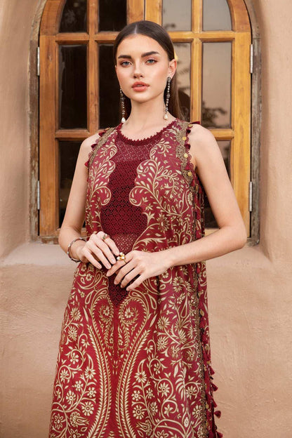 Maria B Maroon Embroidered Lawn 3 Piece