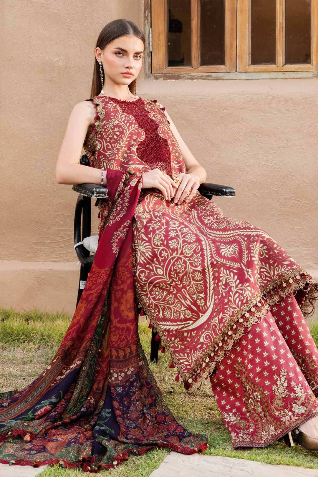 Maria B Maroon Embroidered Lawn 3 Piece