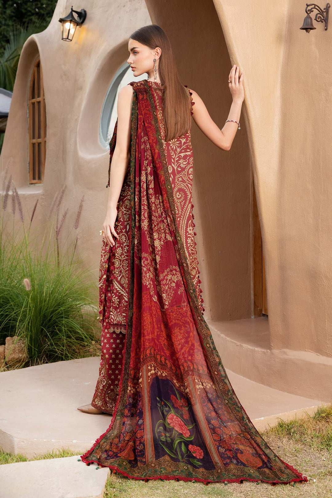 Maria B Maroon Embroidered Lawn 3 Piece