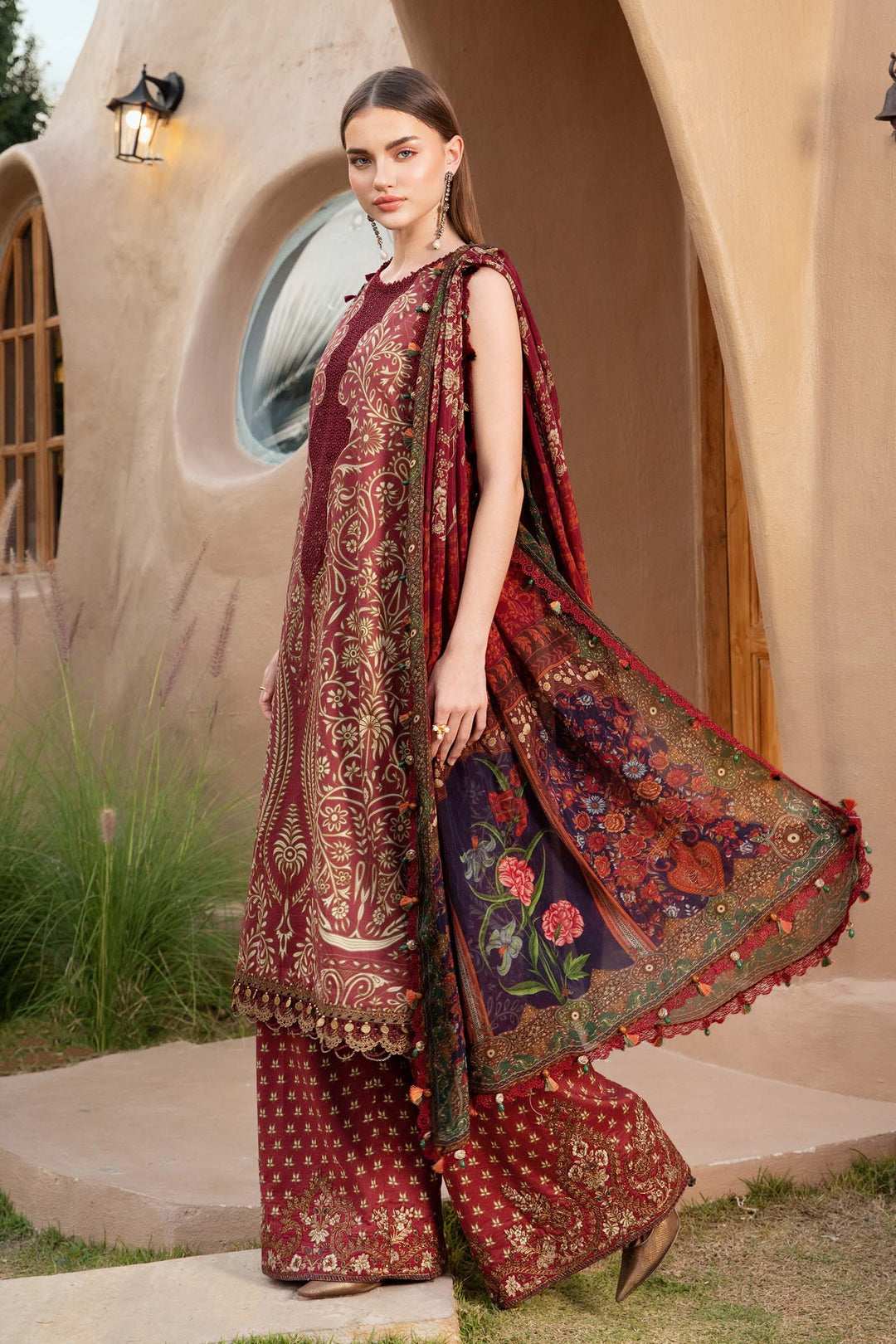 Maria B Maroon Embroidered Lawn 3 Piece
