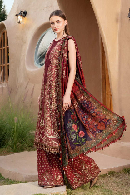 Maria B Maroon Embroidered Lawn 3 Piece