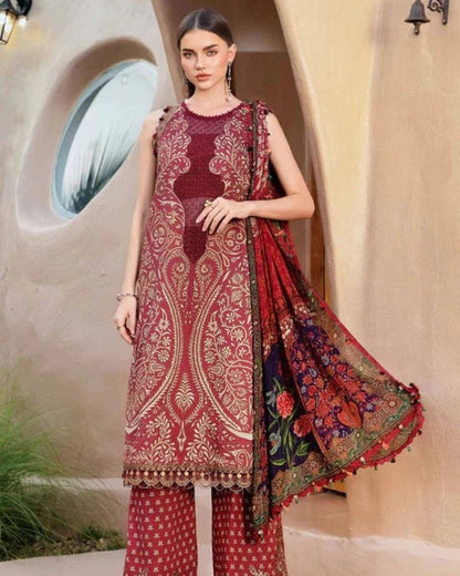 Maria B Maroon Embroidered Pure Lawn 3 Pc