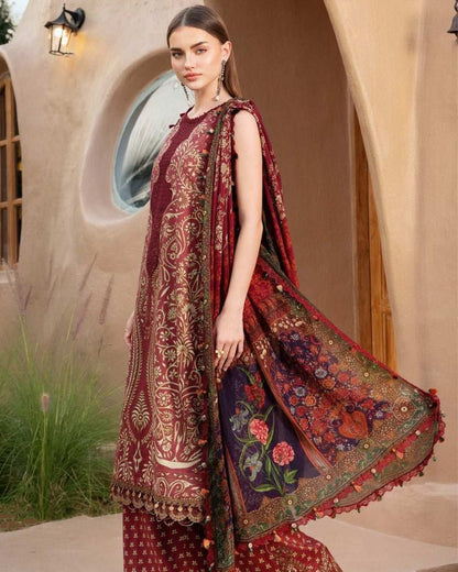Maria B Maroon Embroidered Pure Lawn 3 Pc