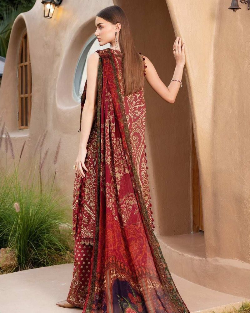 Maria B Maroon Embroidered Pure Lawn 3 Pc