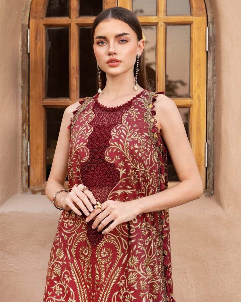 Maria B Maroon Embroidered Pure Lawn 3 Pc