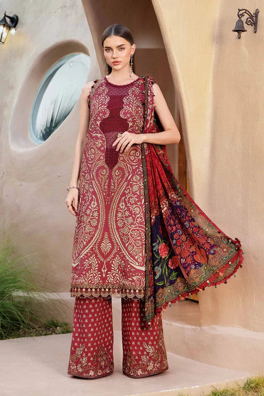 Maria B Maroon Embroidered Lawn 3 Piece