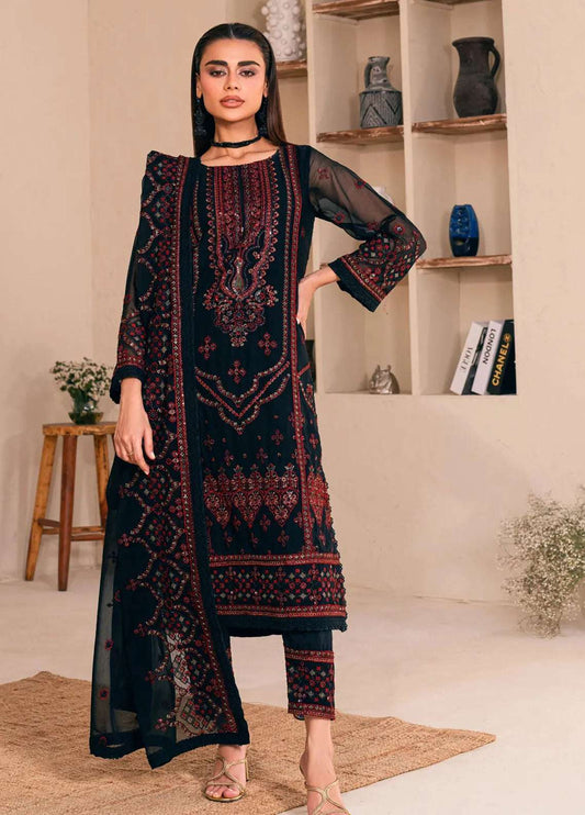 Noorma Kaamal 3 Piece Embroidered Black Formal Chiffon