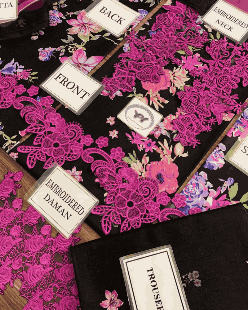 3 Piece Unstitched Embroidered Pure Lawn Suit with Printed Chiffon Dupatta